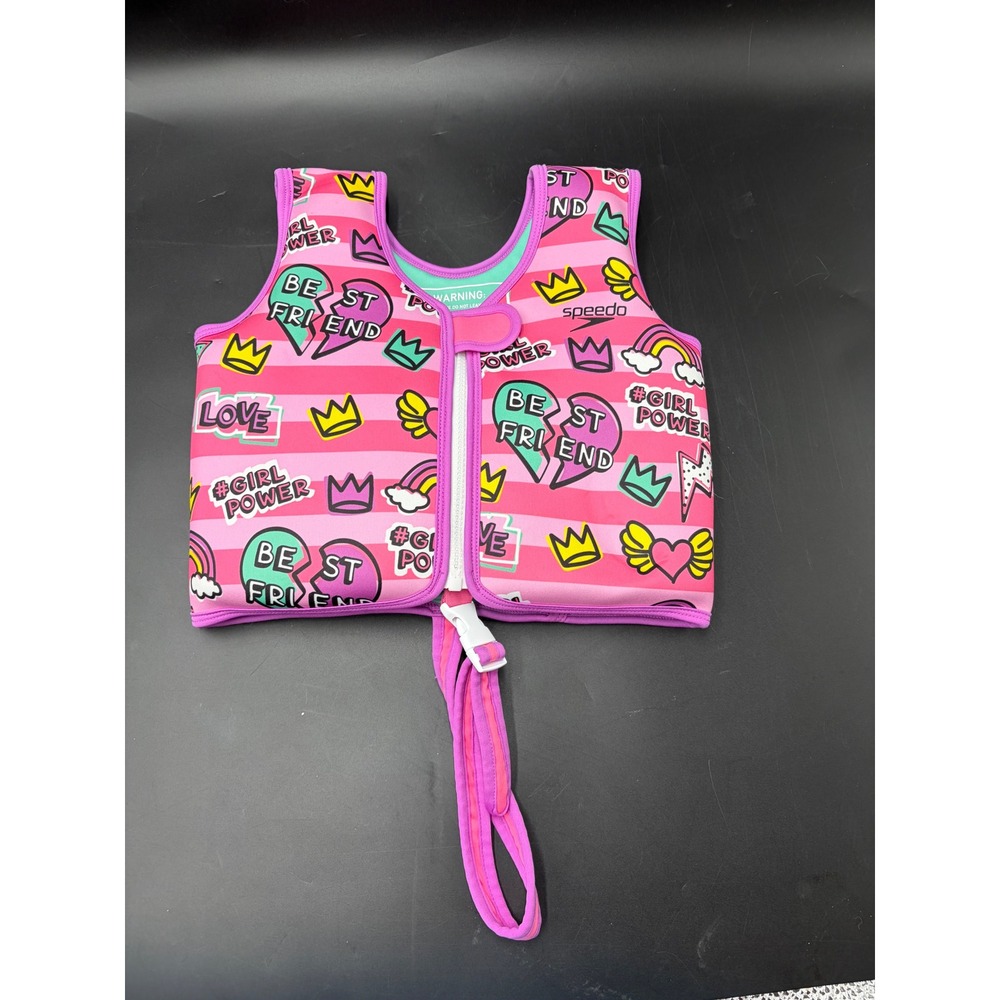 Speedo Girl Power Swim Flotation Vest Pink Striped UV50 Ages 4-6 45-60lbs
